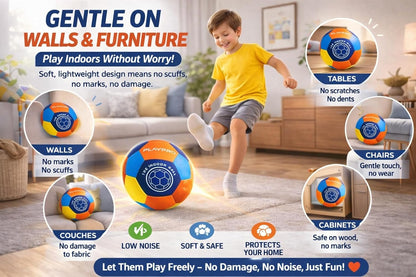 Indoor Soccer Ball Size 4 – Soft Foam Fabric Soccer Ball for Kids – Safe Quiet Indoor House Ball for Home Play & Training - Blue