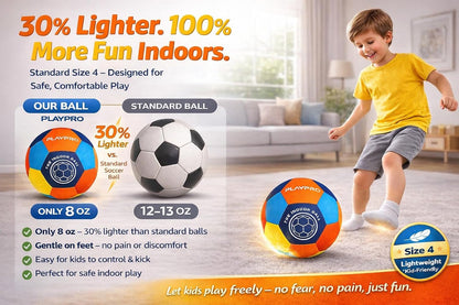 Indoor Soccer Ball Size 4 – Soft Foam Fabric Soccer Ball for Kids – Safe Quiet Indoor House Ball for Home Play & Training - Blue