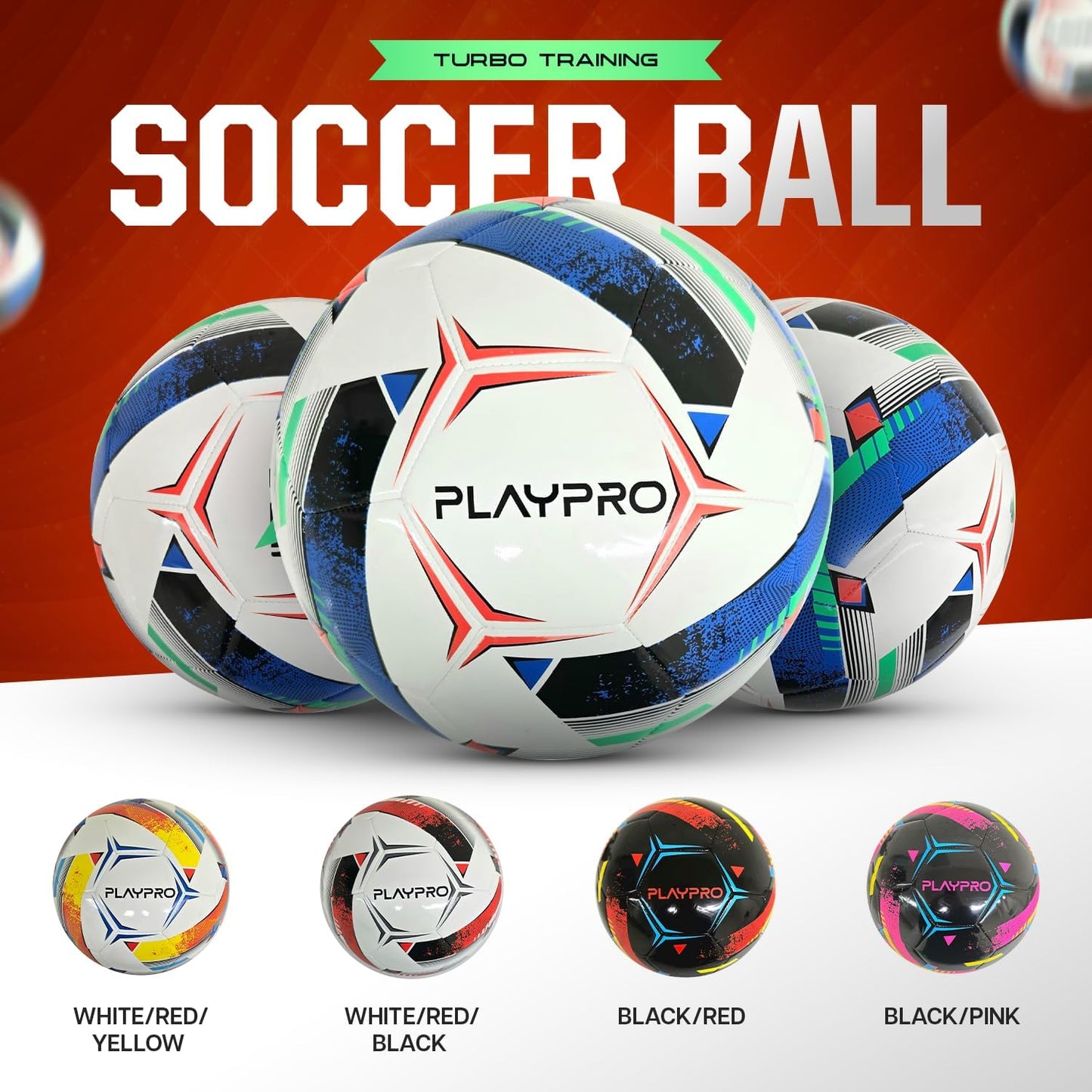 Turbo Training Soccer Ball - Single or 6-Pack - White/Red/Black