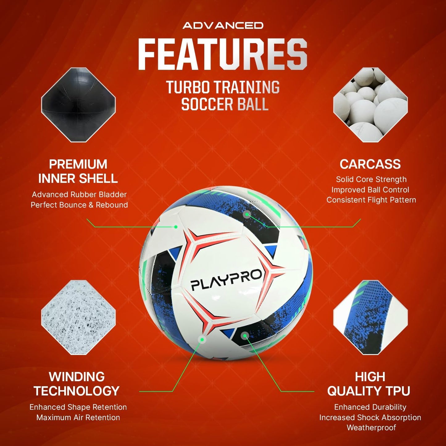 Turbo Training Soccer Ball - Single or 6-Pack - White/Red/Black