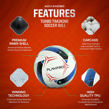 Turbo Training Soccer Ball - Single or 6-Pack - White/Red/Black