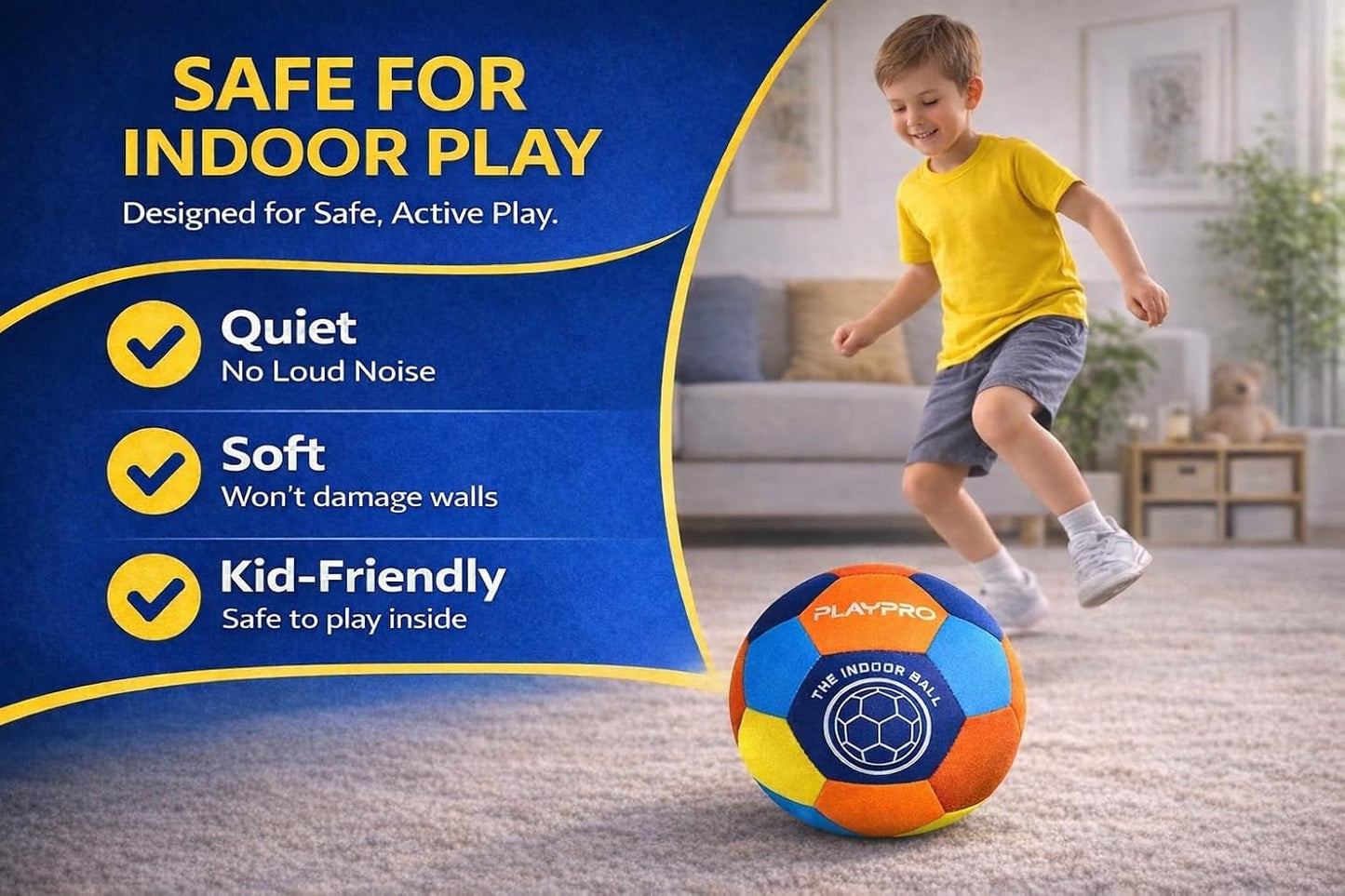 Indoor Soccer Ball Size 4 – Soft Foam Fabric Soccer Ball for Kids – Safe Quiet Indoor House Ball for Home Play & Training - Blue