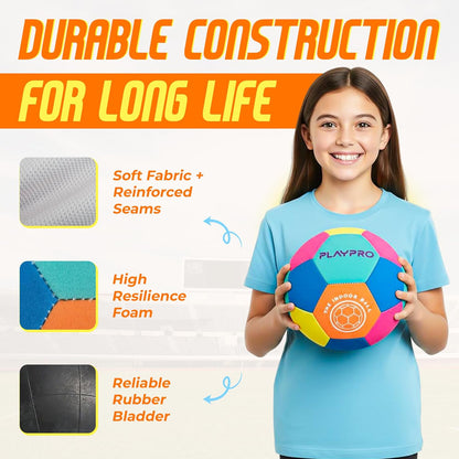 Indoor Soccer Ball Size 4 – Soft Foam Fabric Soccer Ball for Kids – Safe Quiet Indoor House Ball for Home Play & Training - Pink