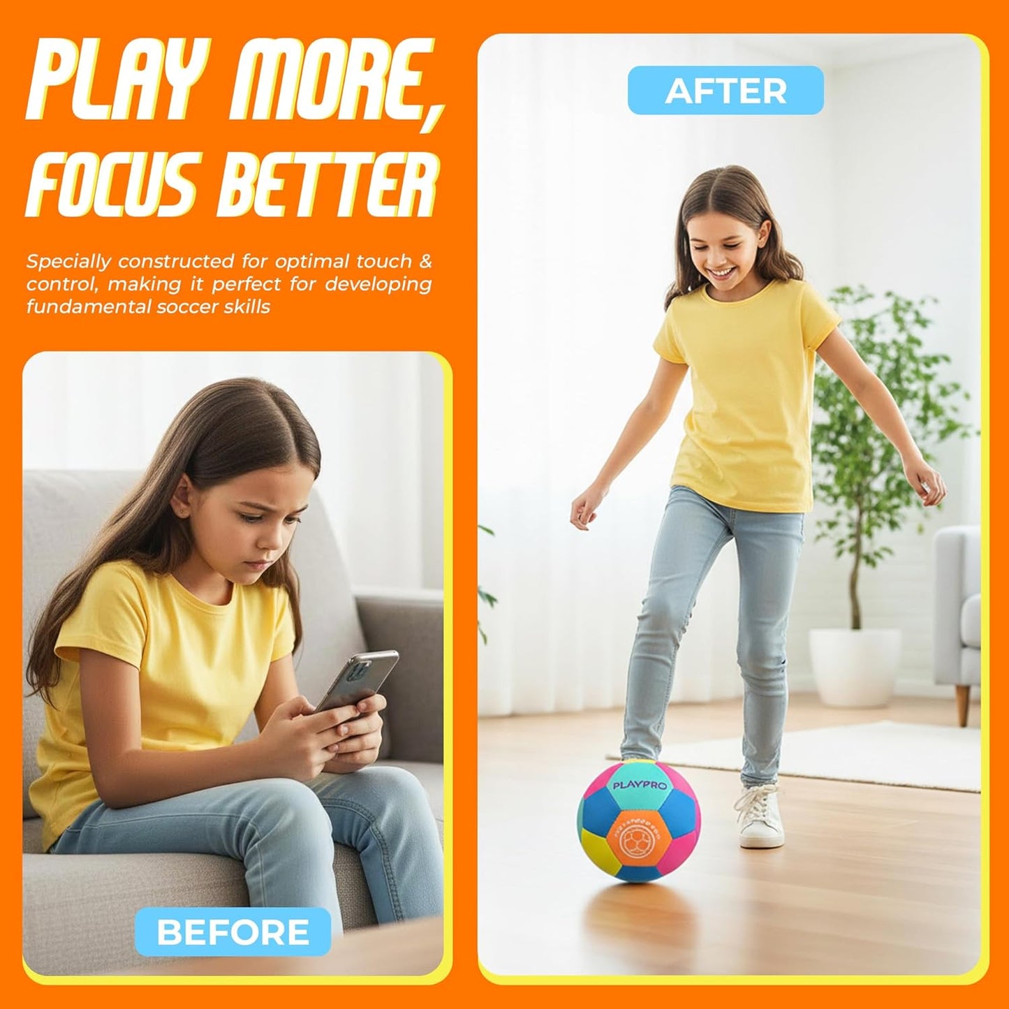 Indoor Soccer Ball Size 4 – Soft Foam Fabric Soccer Ball for Kids – Safe Quiet Indoor House Ball for Home Play & Training - Pink