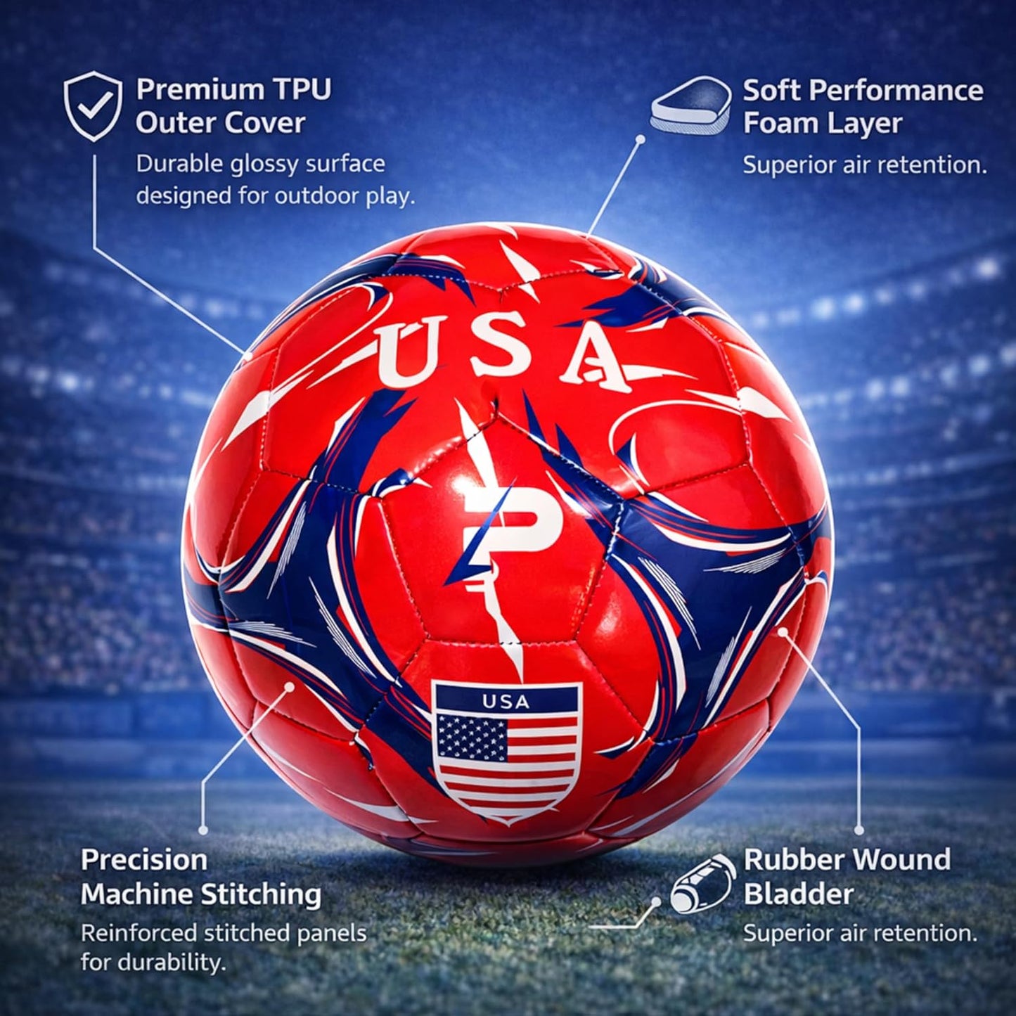Country Flag Training Soccer Ball - Elite Edition - USA Red