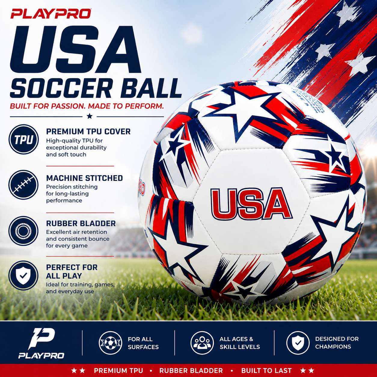 Country Flag Training Soccer Ball - Elite Edition - USA STARS