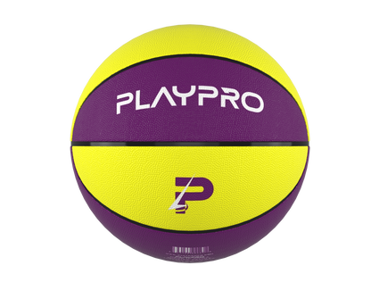 Premium Rubber Basketball for Kids and Adults – Max Grip, Perfect Bounce and Rebound with Extended Air Retention - Purple and Yellow