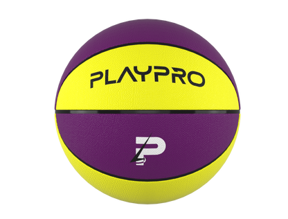 Premium Rubber Basketball for Kids and Adults – Max Grip, Perfect Bounce and Rebound with Extended Air Retention - Purple and Yellow