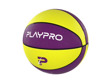 Premium Rubber Basketball for Kids and Adults – Max Grip, Perfect Bounce and Rebound with Extended Air Retention - Purple and Yellow