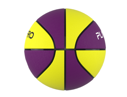 Premium Rubber Basketball for Kids and Adults – Max Grip, Perfect Bounce and Rebound with Extended Air Retention - Purple and Yellow